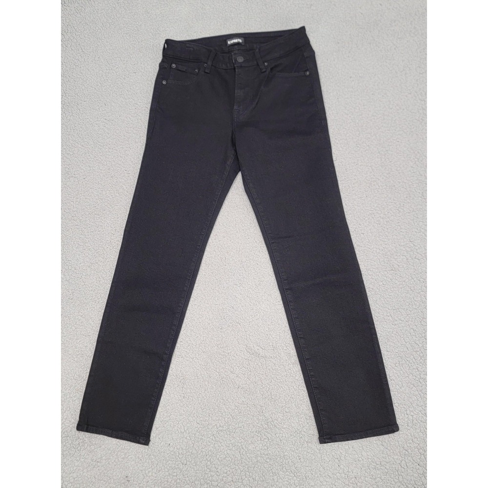 Express Jeans Mens 28x30 (Fits 28x29) Black Slim Straight Stretch Mid Rise Denim